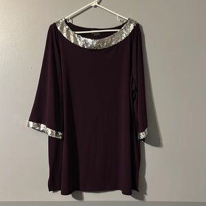 Charter Club 3X Maroon with Silver Sequence around Neck & Cuffs